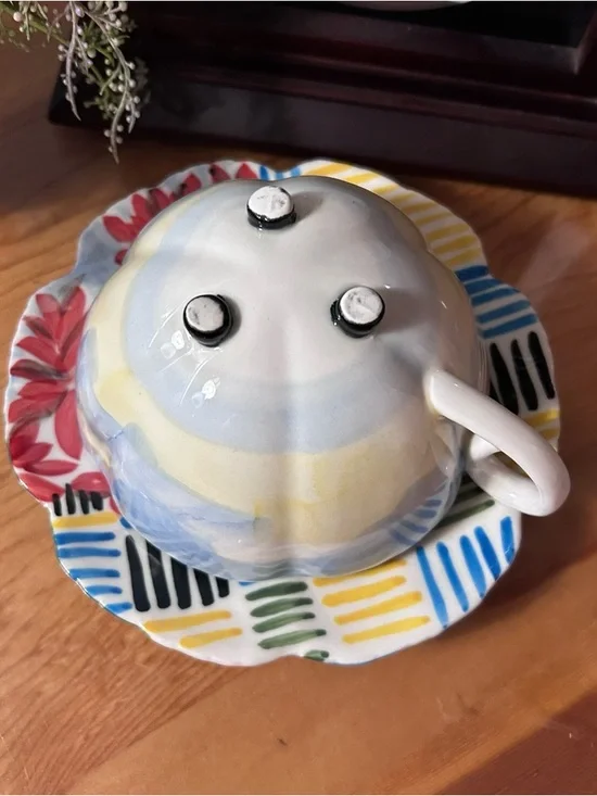 (UT) Anthropologie "Sissinghurst Castle" Footed Cup and Saucer - Picture 6 of 8